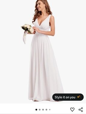Ever Pretty White V-Neck Minimalist Wedding Dress Size Large